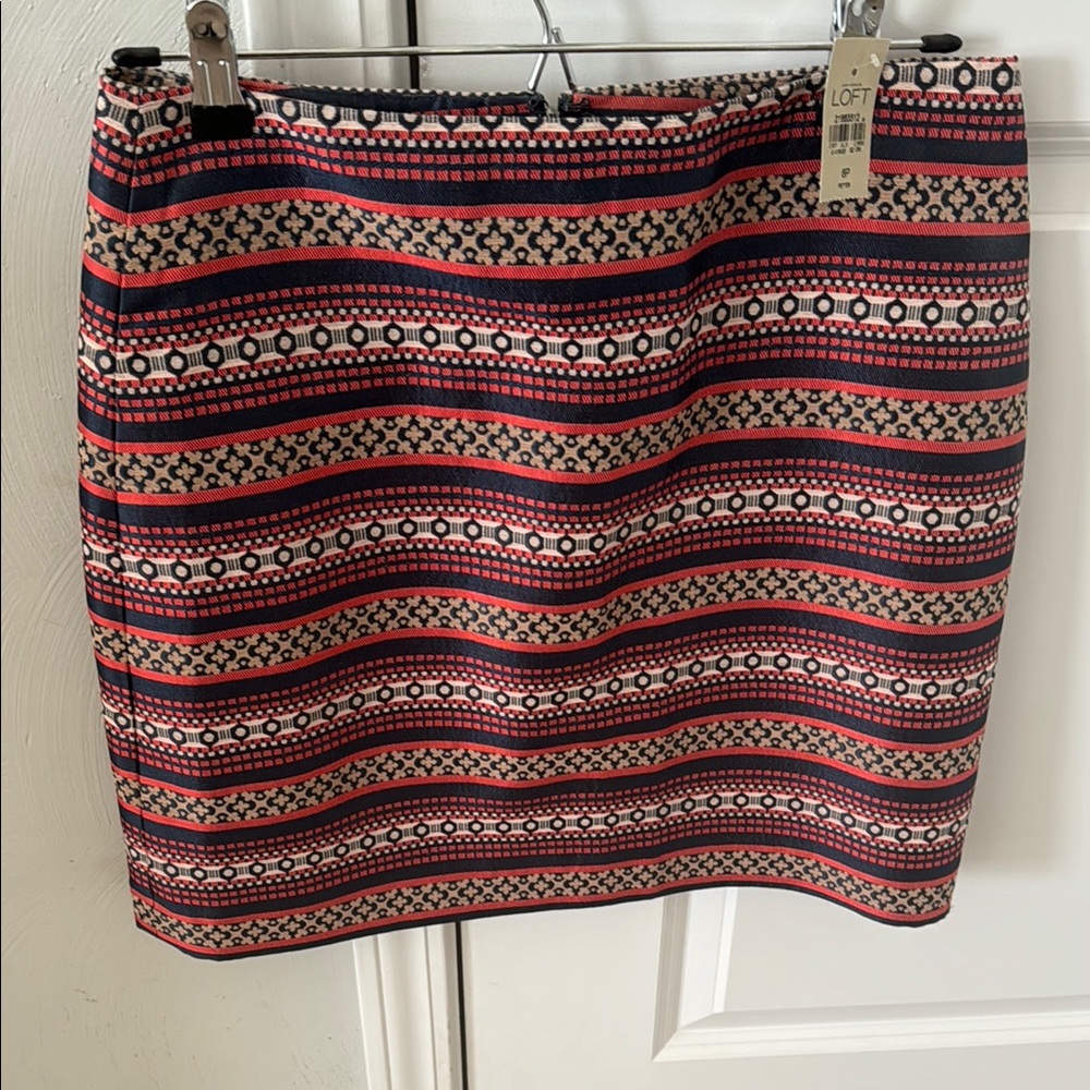 LOFT Red and White Mini Pencil Skirt Casual Resort Wear